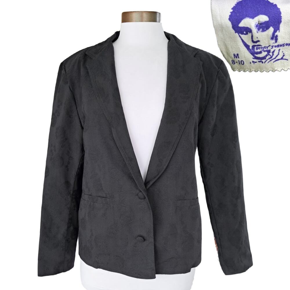 Vintage 80s Betsey Johnson Punk Label Black Floral Jacquard Blazer Size Medium
